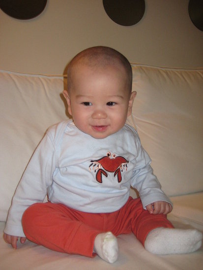Jack post–shave. A Taiwanese tradition, his parents shaved his head to keep with the customs. Jack post–shave. A Taiwanese tradition, his parents shaved his head to keep with the customs.